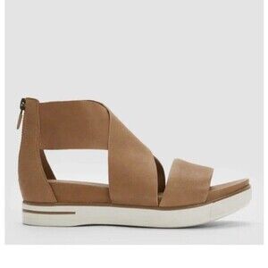 Eileen Fisher Sport Tumbled Leather Sneaker Sandals Honey Crisscross Straps 8 US